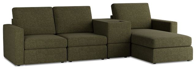 Citymod Green Fabric Small Right Chaise Sectional With Storage Console
