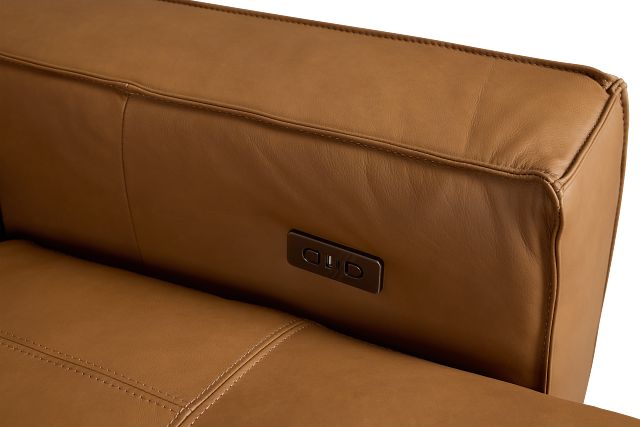 Rudy Brown Lthr/vinyl Left Dual Power Extension Chaise Sectional