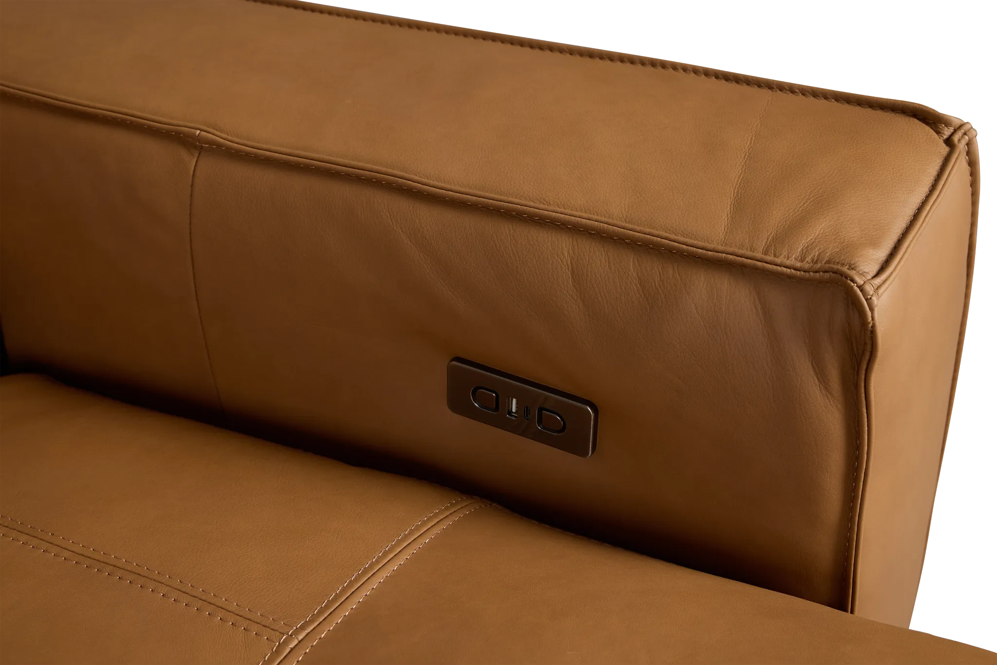 Rudy Brown Lthr/vinyl Left Dual Power Extension Chaise Sectional