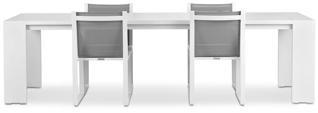 Linear White 110" Aluminum Table & 4 Sling Side Chairs Linear White 110" Aluminum Table & 4 Sling Side Chairs