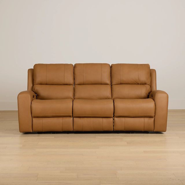 Summit Light Brown Lthr/vinyl Power Reclining Sofa W/ Power Headrest