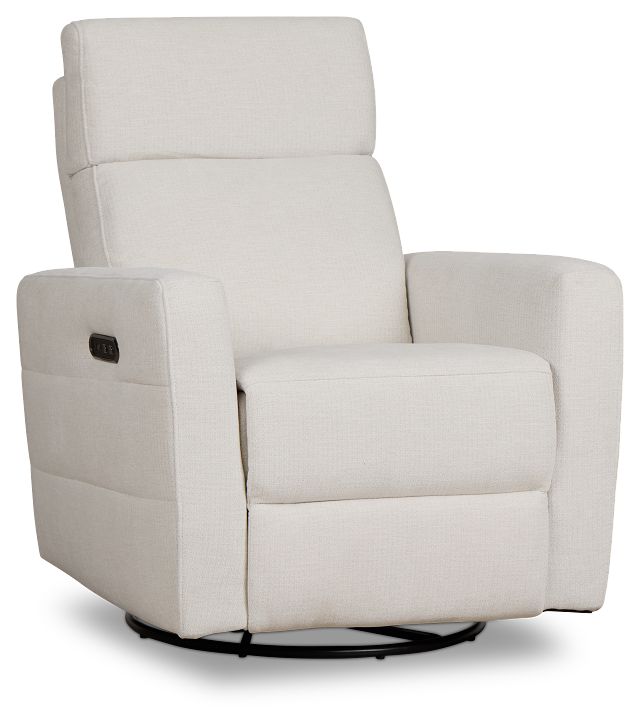 Rae White Fabric Power Swivel Glider Recliner