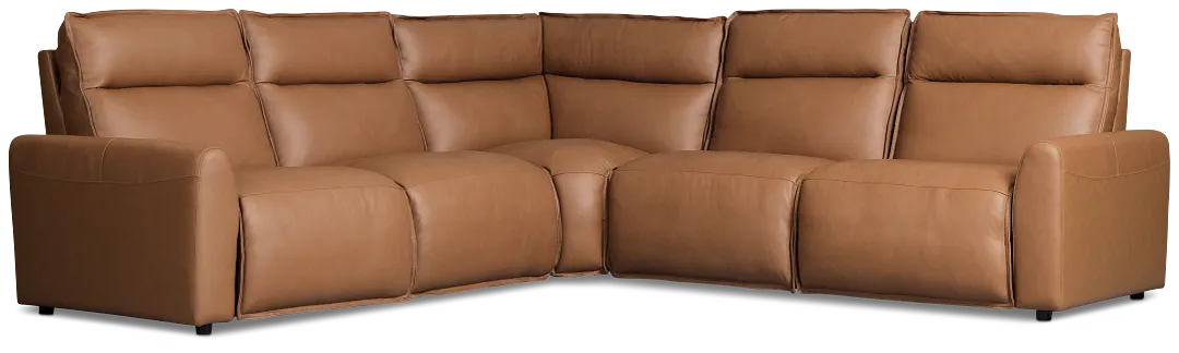 Edison Medium Brown Leather/vinyl Small Dual Power Reclining 2-arm Sectional