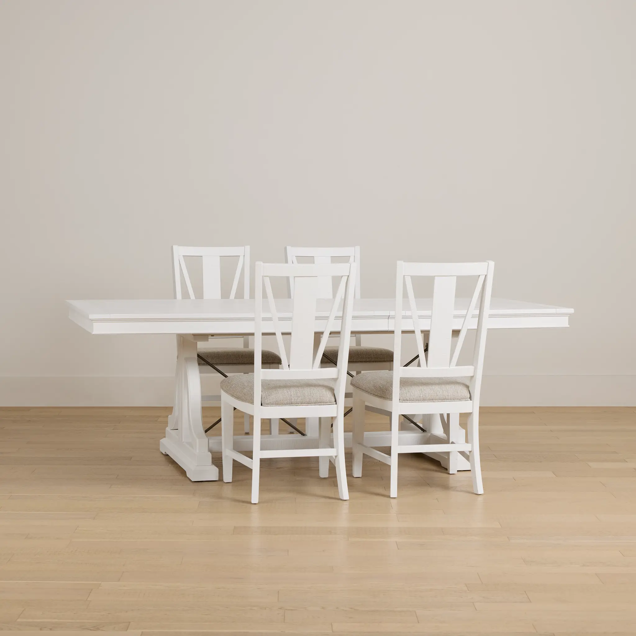 Heron Cove White Trestle Rectangular Table & 4 Wood Chairs Heron Cove White Trestle Rectangular Table & 4 Wood Chairs