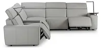Carmelo Gray Leather Medium Triple Power Sectional W/right Table &light