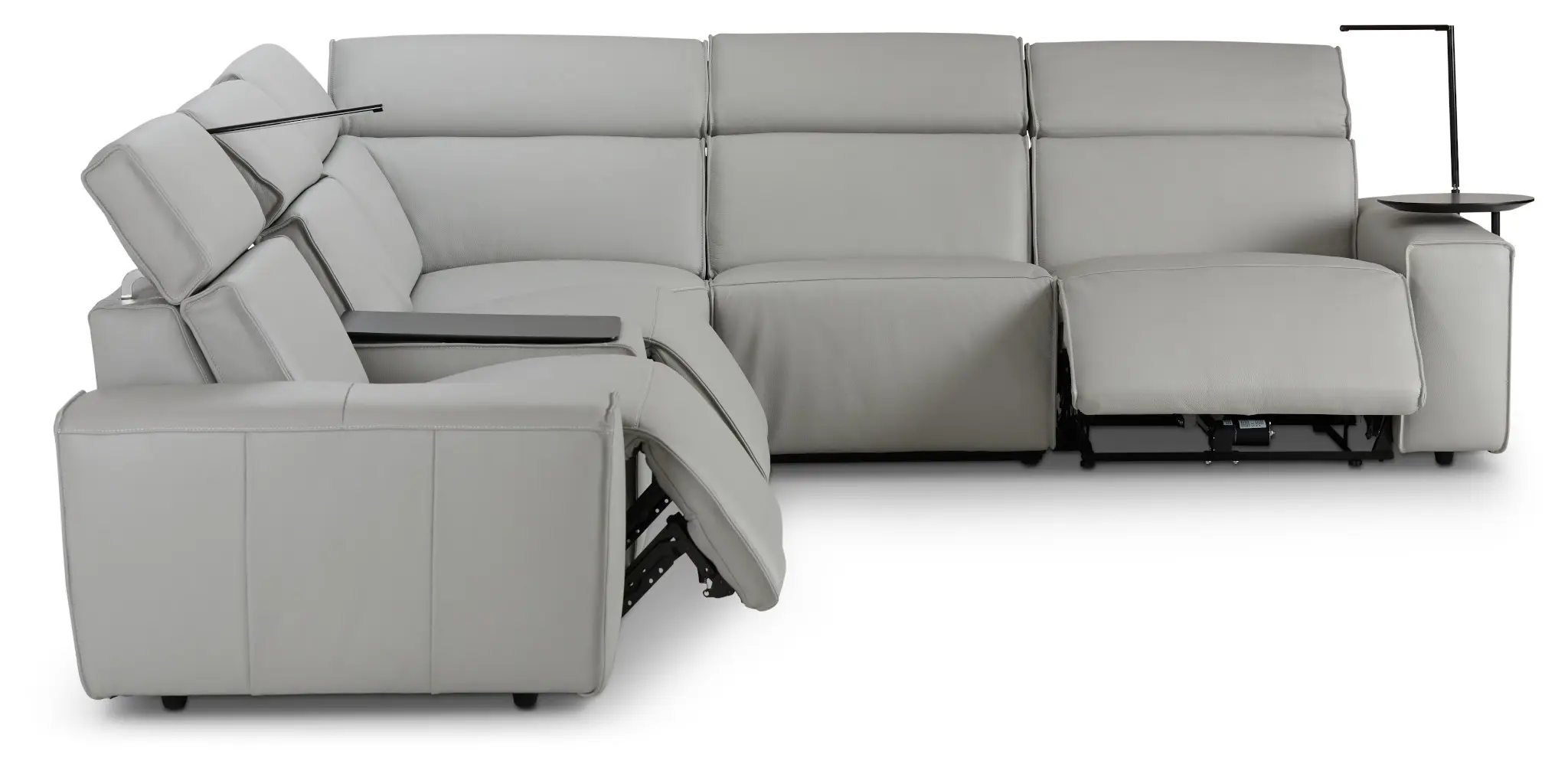 Carmelo Gray Leather Medium Triple Power Sectional W/right Table &light Carmelo Gray Leather Medium Triple Power Sectional W/right Table &light