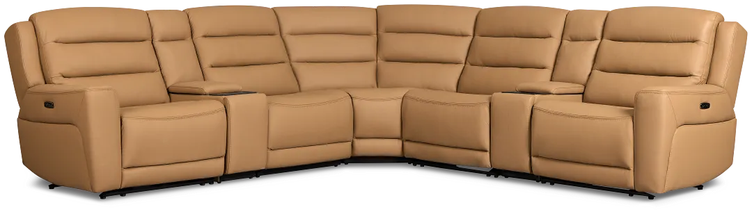 Wilder Brown Leather Large Triple Power Reclining Two-arm Sectional