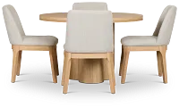 Emory Light Tone Round Table & 4 Upholstered Chairs