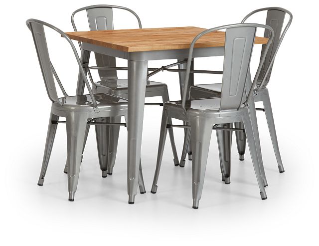 Huntley Light Tone Square Table & 4 Metal Chairs