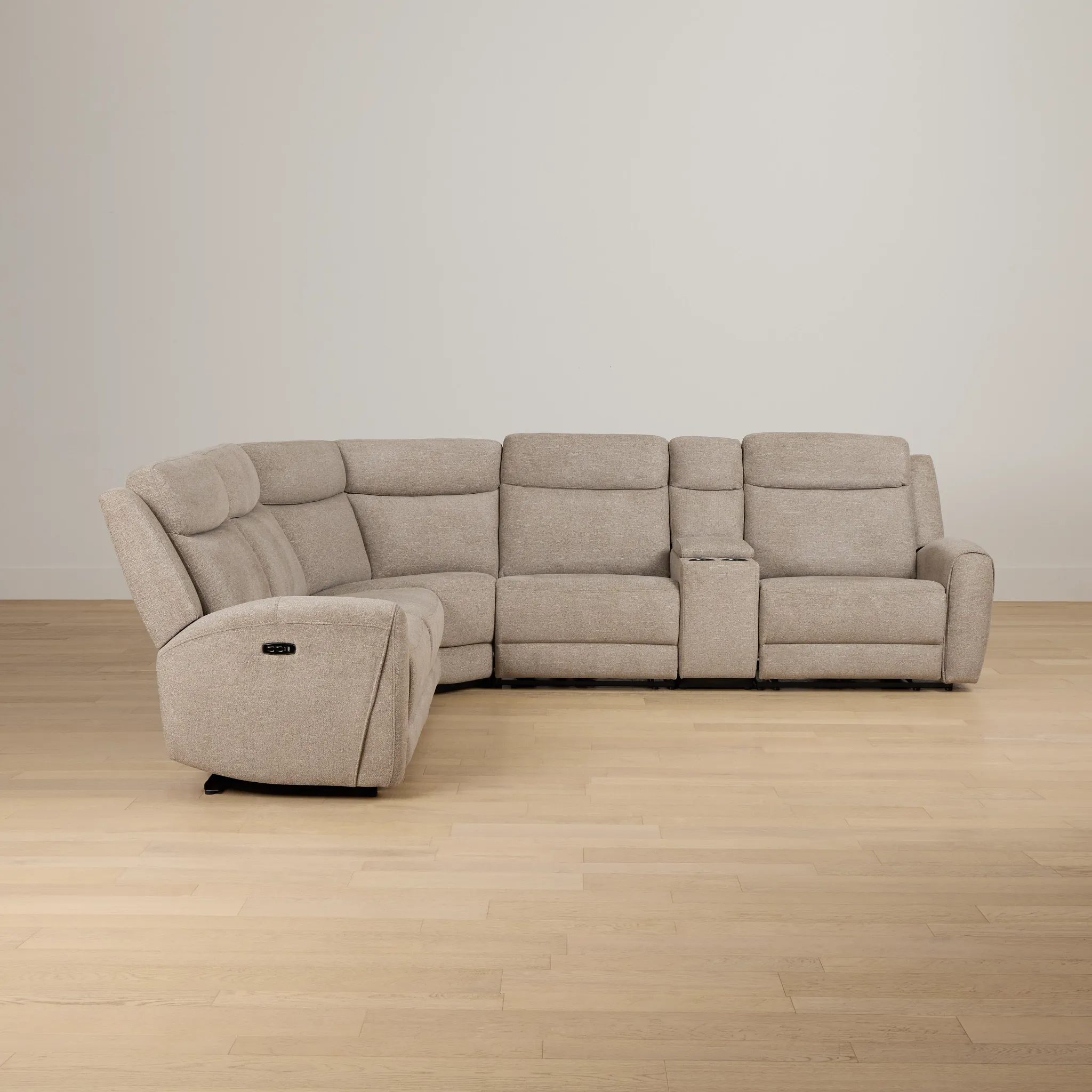 Walker Beige Fabric Medium Triple Power 2-arm Sectional