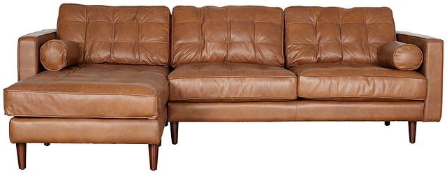 Encino Medium Brown Leather Left Chaise, Leather Sectional Left Chaise