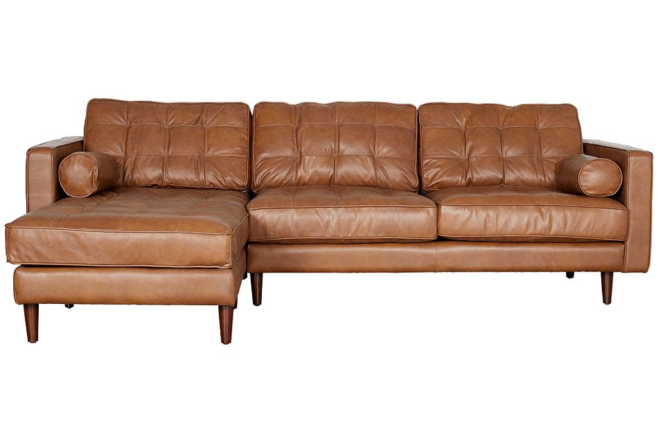 Encino Medium Brown Leather Left Chaise, Leather Sectional Furniture
