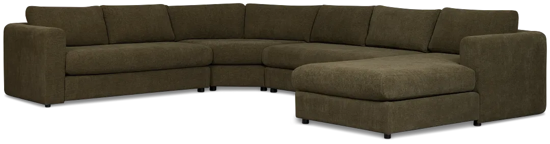 Alma Dark Green Fabric Medium Right Chaise Wedge Sectional