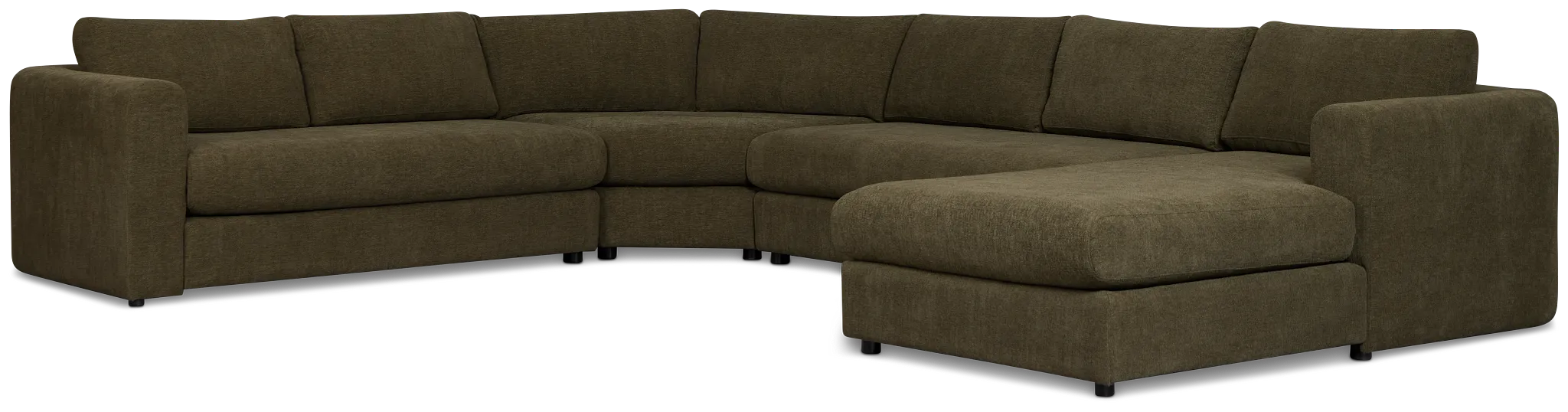 Alma Dark Green Fabric Medium Right Chaise Wedge Sectional