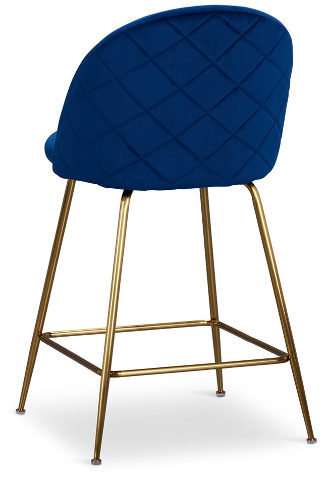 Capri Dark Blue Velvet Upholstered 24" Barstools W/gold Legs