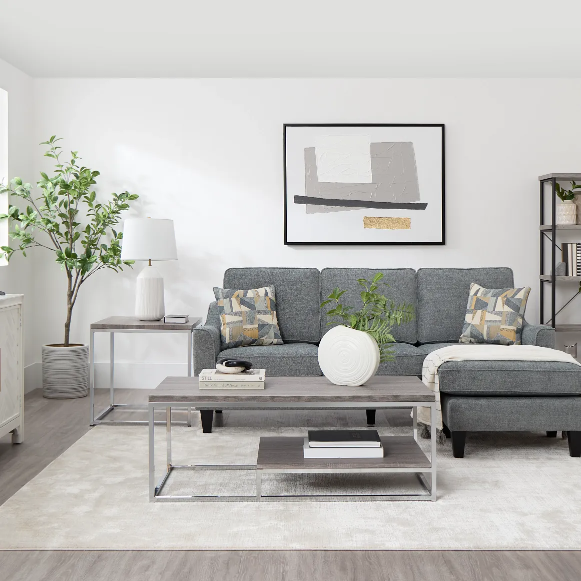 Cruz White Fabric 4-piece Bumper Sectional | Living Room