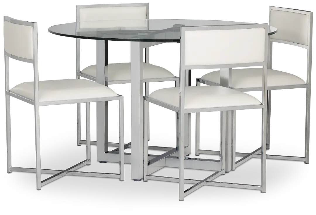 Amalfi White Glass Round Table & 4 Metal Chairs Amalfi White Glass Round Table & 4 Metal Chairs