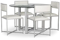 Amalfi White Glass Round Table & 4 Metal Chairs