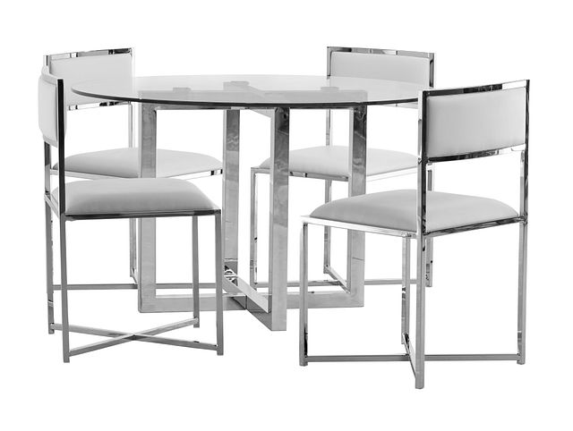 Amalfi White Glass Round Table & 4 Metal Chairs