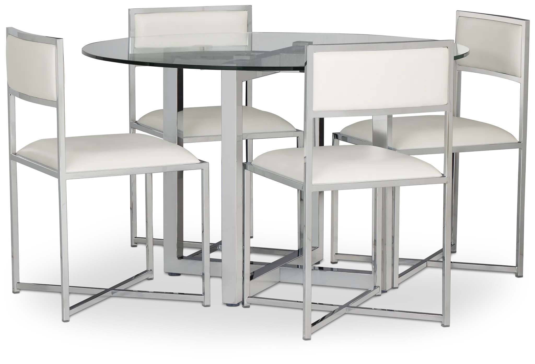 Amalfi White Glass Round Table & 4 Metal Chairs