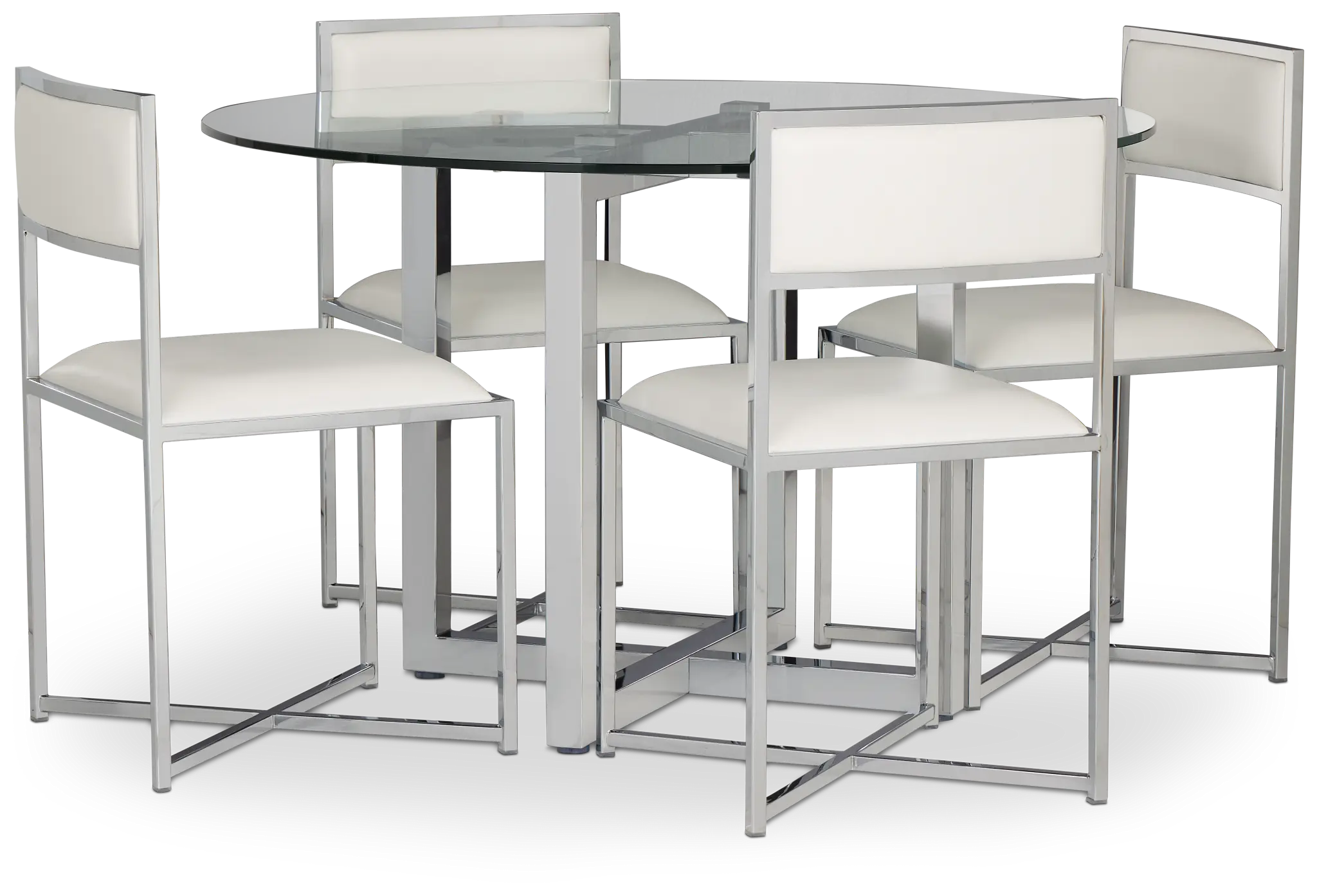 Amalfi White Glass Round Table & 4 Metal Chairs Amalfi White Glass Round Table & 4 Metal Chairs