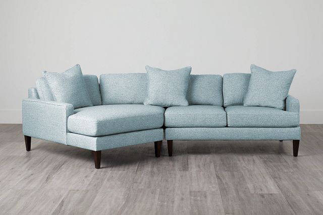 Morgan Teal Fabric Left-arm Cuddler Sectional With Wood Legs (0)
