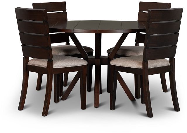 Sienna Dark Tone Round Table & 4 Slat Chairs (1)