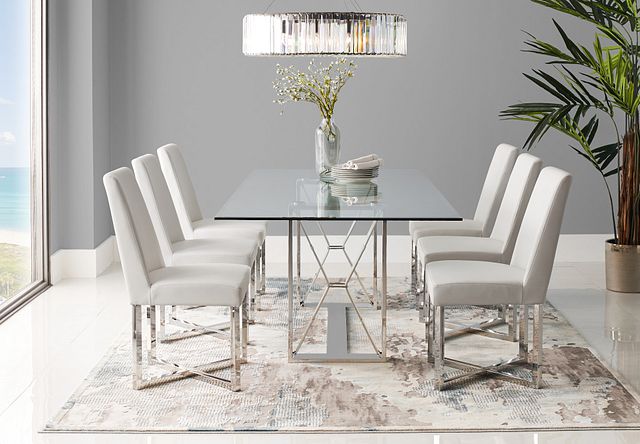 Mavis Glass White Table & 4 Upholstered Chairs (3)