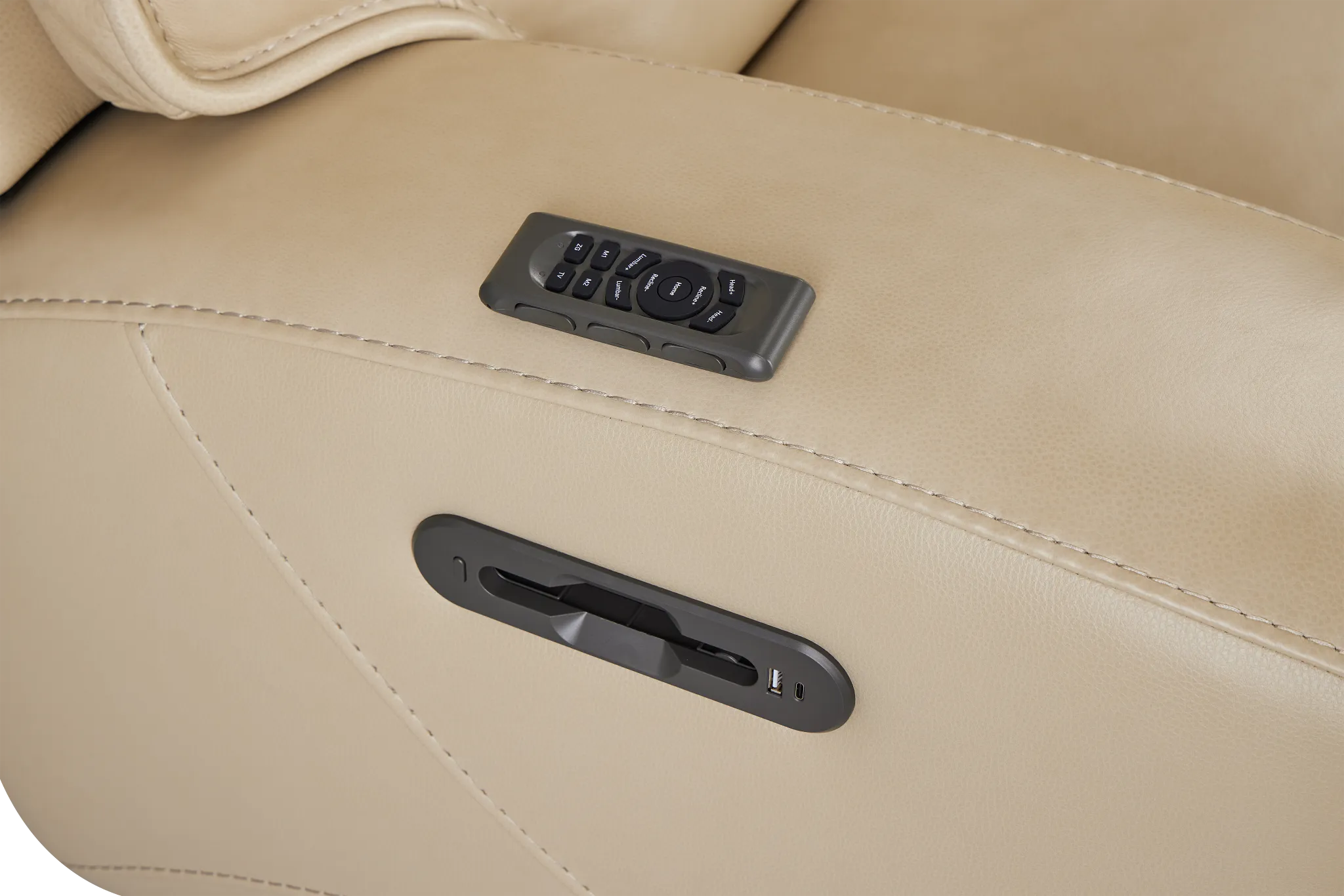 Casey Light Beige Lthr/vinyl Medium Dual Power 2-arm Reclining Sectional