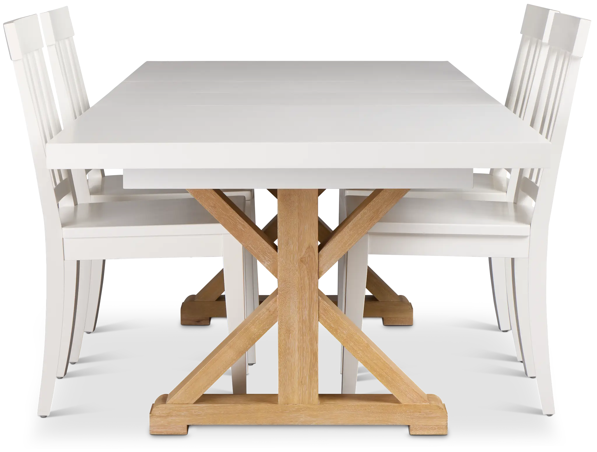 Nantucket Two-tone White Trestle Table & 4 White Chairs Nantucket Two-tone White Trestle Table & 4 White Chairs