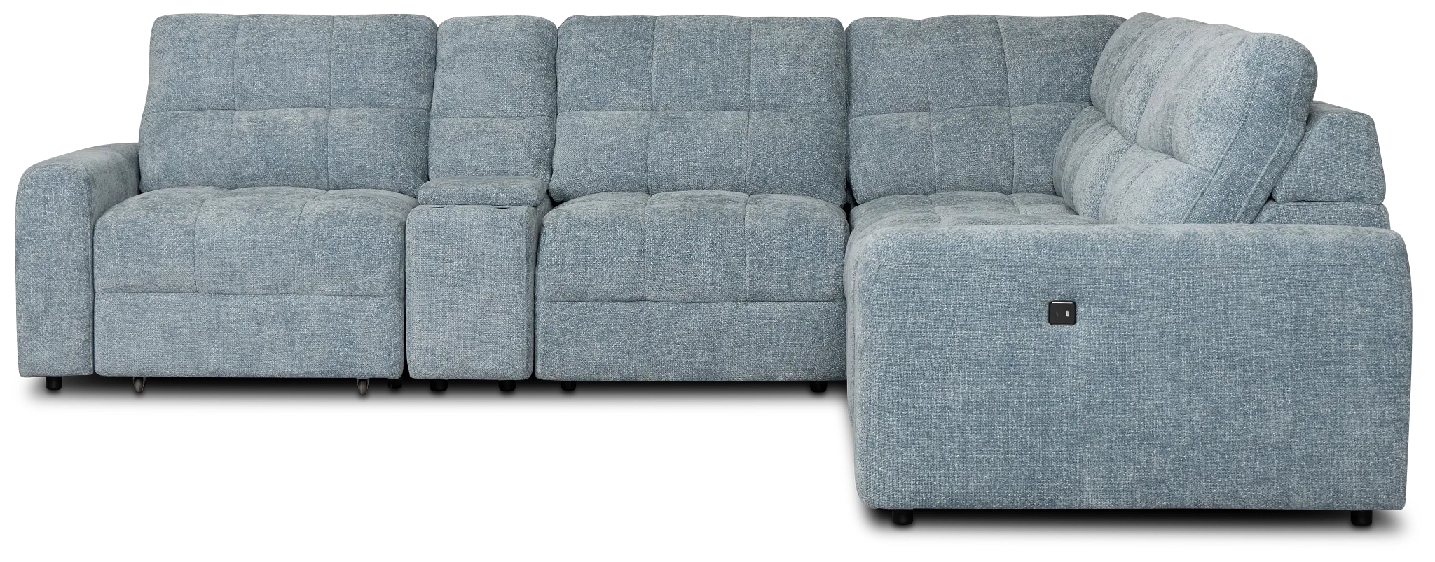 Hendrix Light Blue Fabric Large Dual Power 2 Arm Extension Chaise Sectional