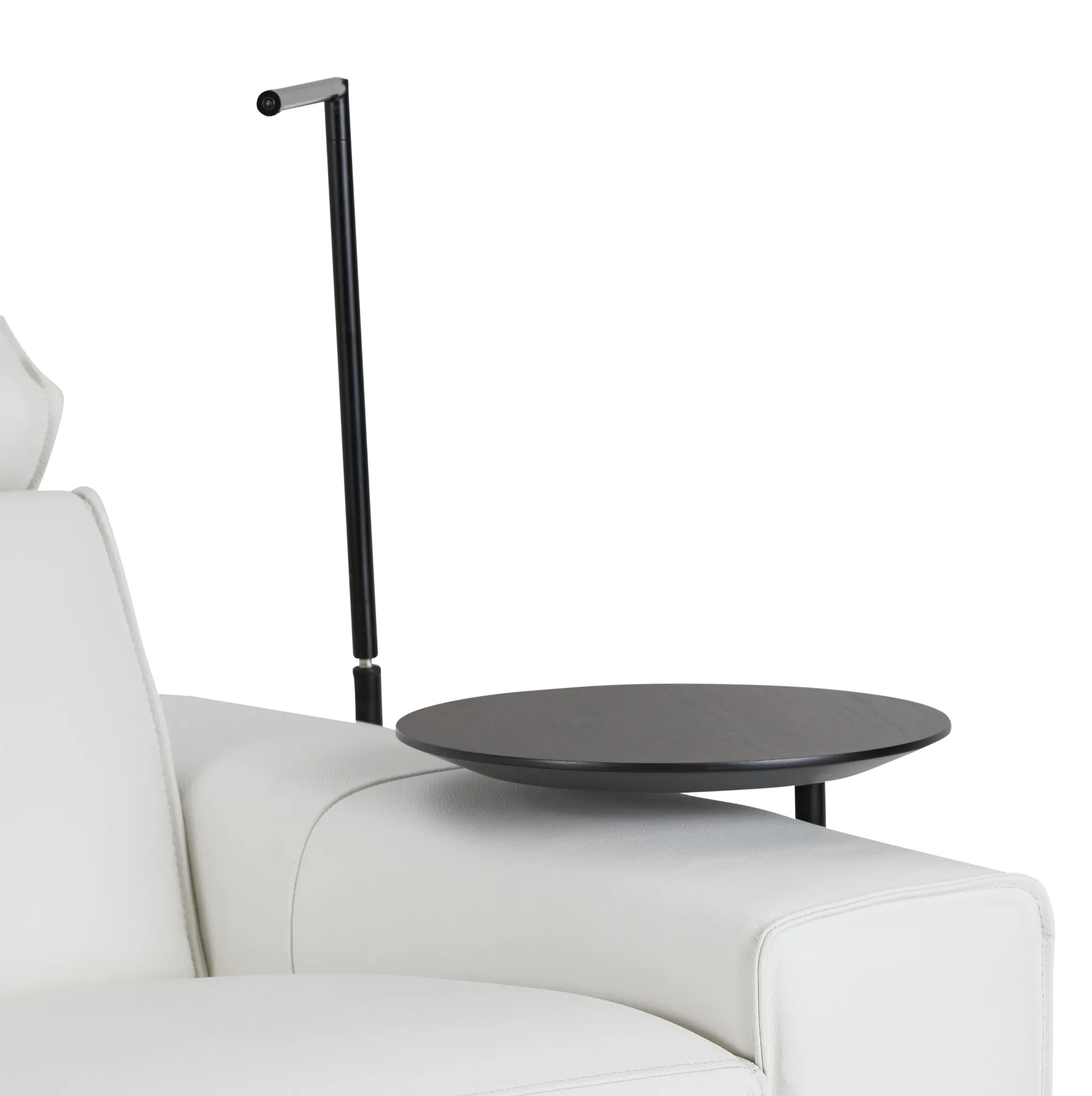 Carmelo White Leather Power Reclining Sofa With Right Table & Light