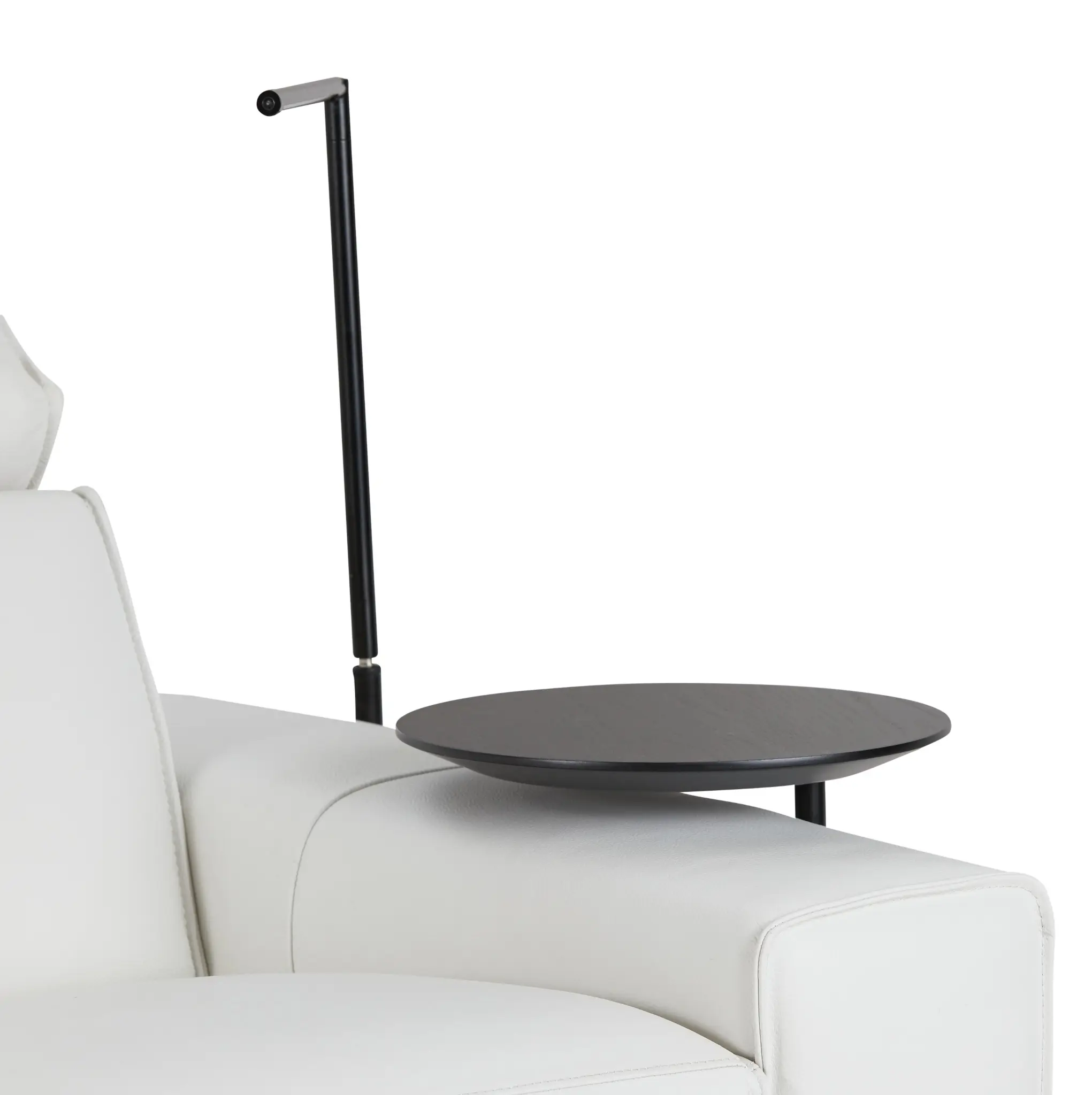 Carmelo White Leather Power Reclining Sofa With Right Table & Light Carmelo White Leather Power Reclining Sofa With Right Table & Light