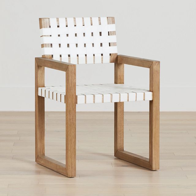 Haven White Woven Leather Arm Chair