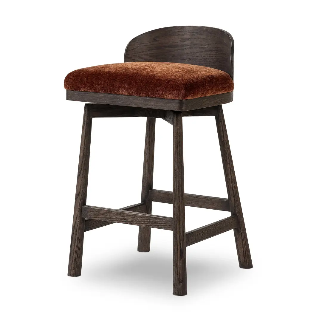 Four Hands Clem Dark Orange Uph 24" Upholstered Barstool Four Hands Clem Dark Orange Uph 24" Upholstered Barstool