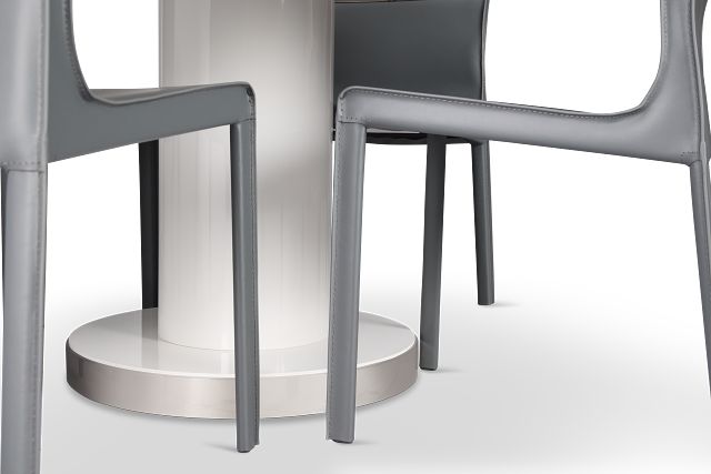 Miami White 47" Round Table & 4 Upholstered Chairs