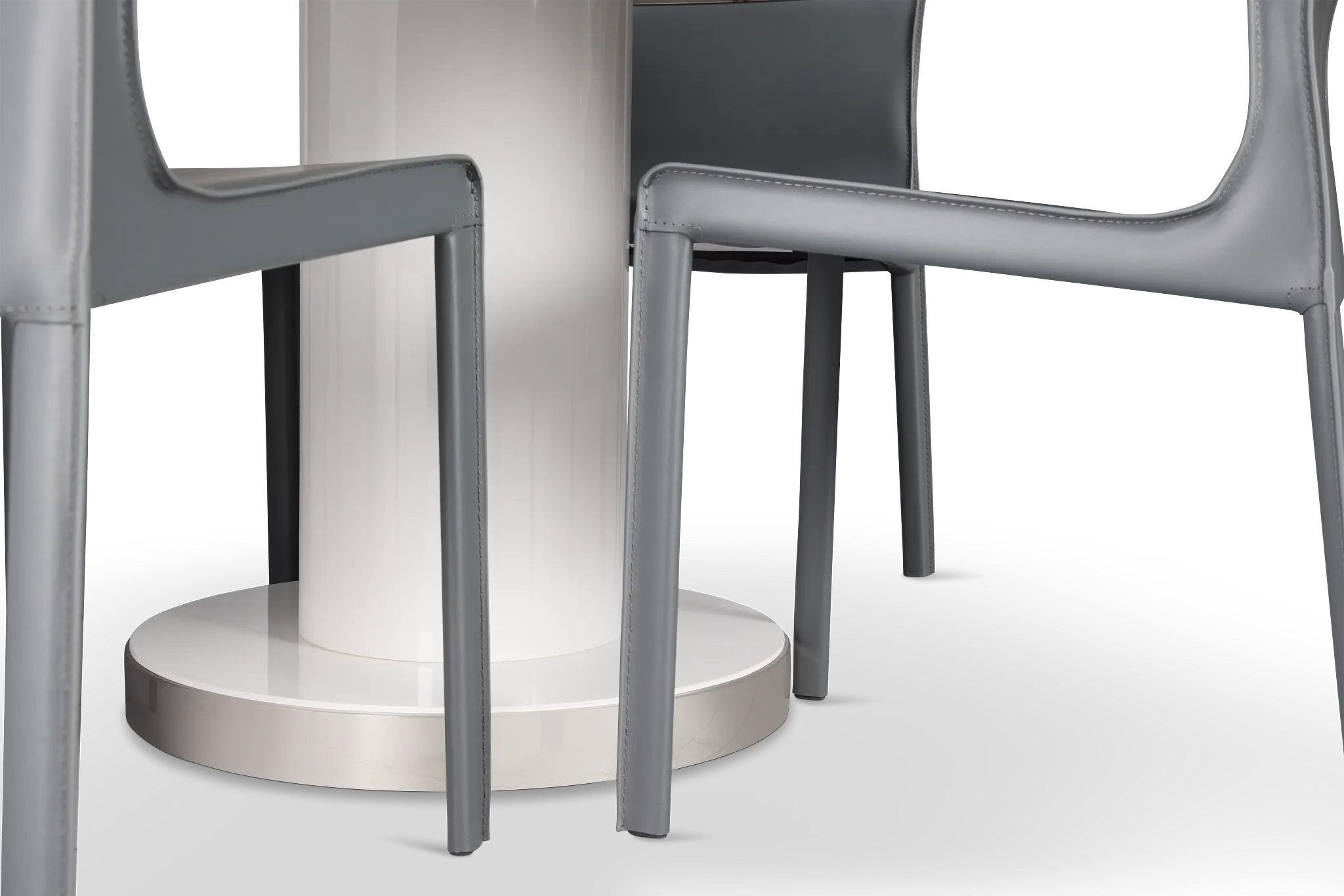 Miami White 47" Round Table & 4 Upholstered Chairs