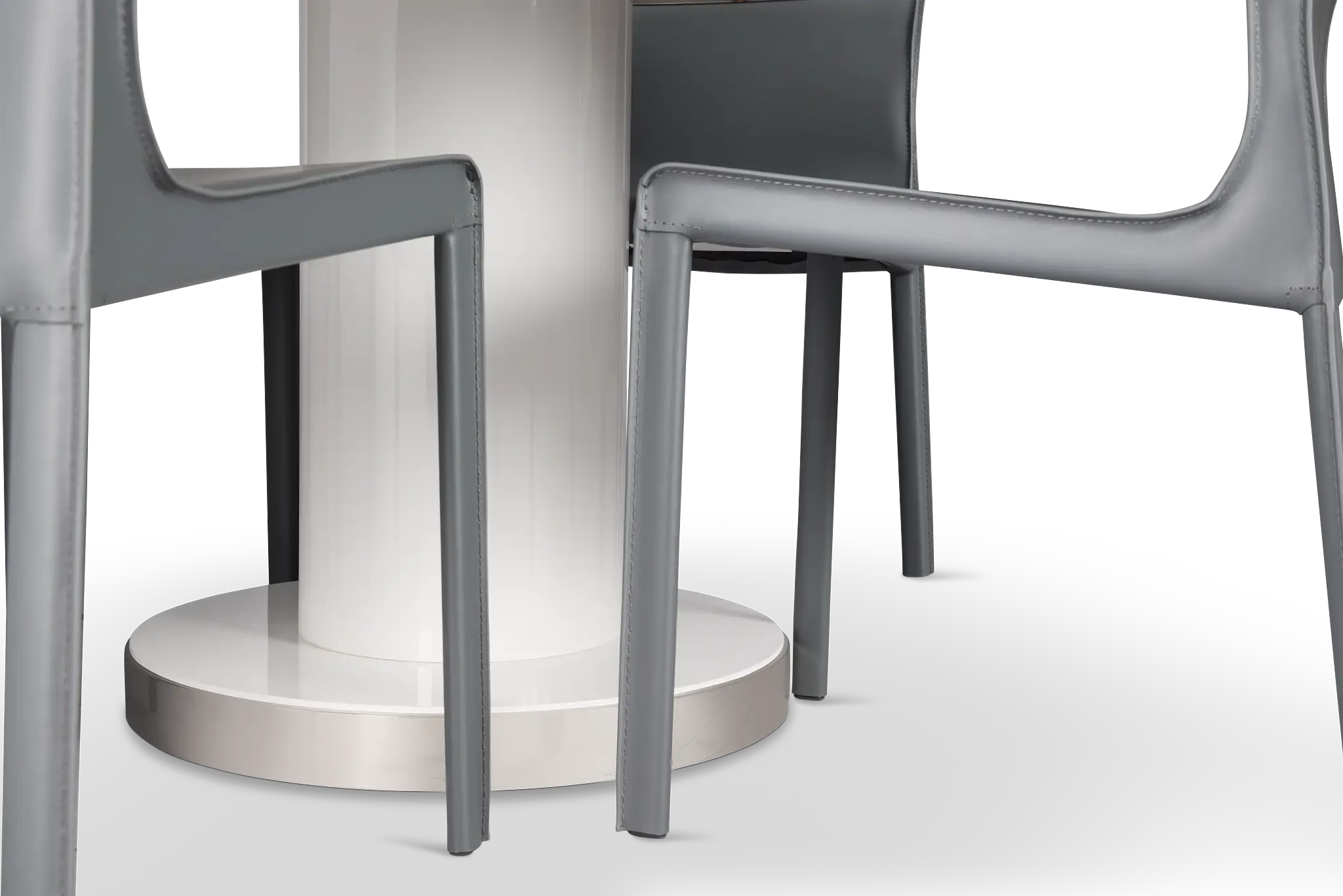 Miami White 47" Round Table & 4 Upholstered Chairs Miami White 47" Round Table & 4 Upholstered Chairs