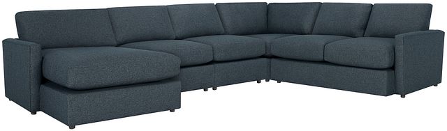 Noah Dark Blue Fabric Large Left Chaise Sectional