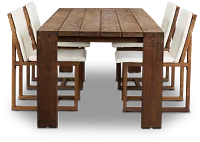 Linear Dark Gray White 102" Teak Table & 4 Teak Cushioned Side Chairs