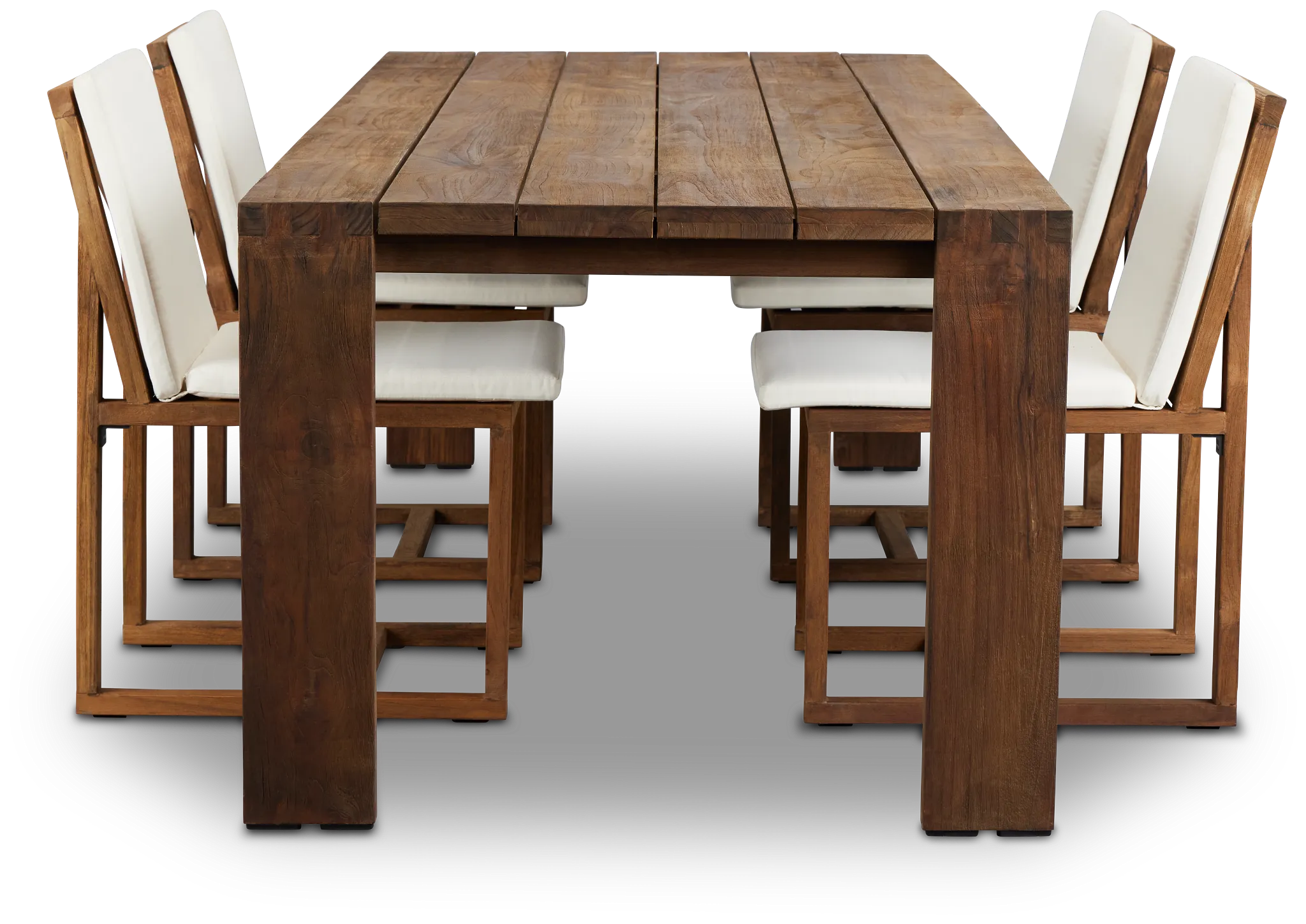 Linear Dark Gray White 102" Teak Table & 4 Teak Cushioned Side Chairs