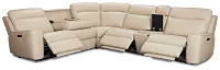 Benji Light Beige Lthr/vinyl Medium Triple Power 2-arm Sectional