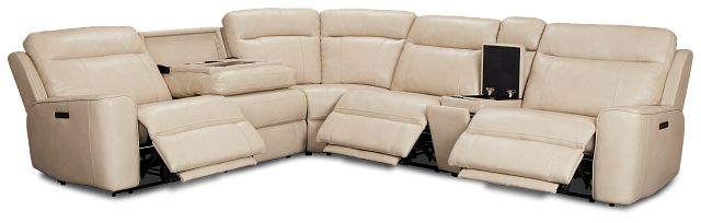 Benji Light Beige Lthr/vinyl Medium Triple Power 2-arm Sectional