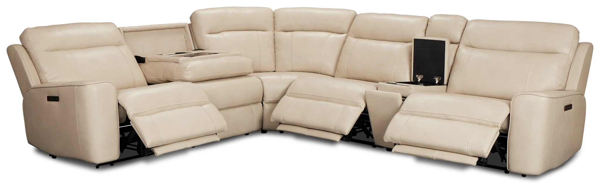 Benji Light Beige Lthr/vinyl Medium Triple Power 2-arm Sectional