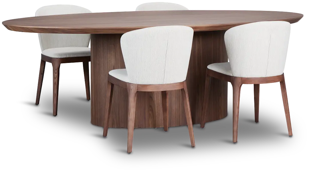 Nomad Mid Tone 94" Oval Table & 4 Light Beige Chairs W/ Mid-tone Legs Nomad Mid Tone 94" Oval Table & 4 Light Beige Chairs W/ Mid-tone Legs