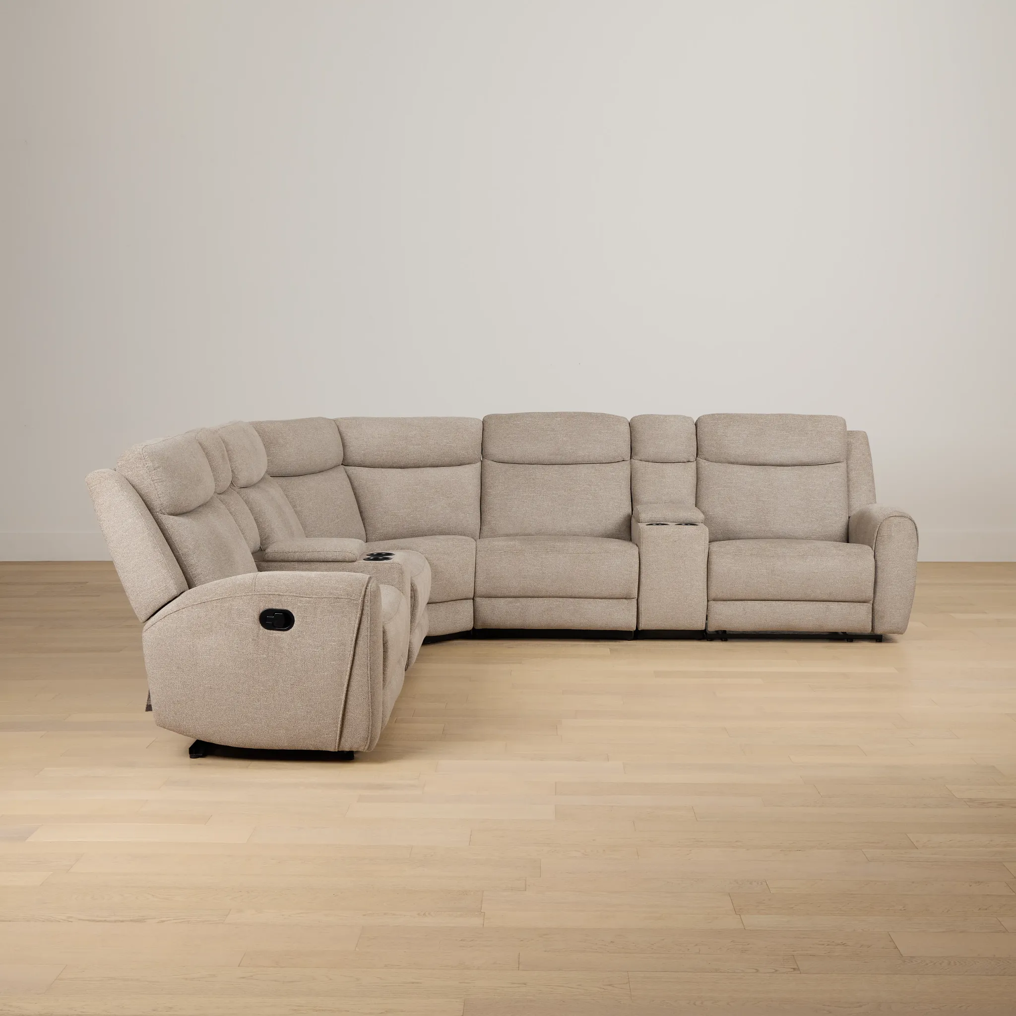 Walker Beige Fabric Large Dual Manually Reclining Two-arm Sectional