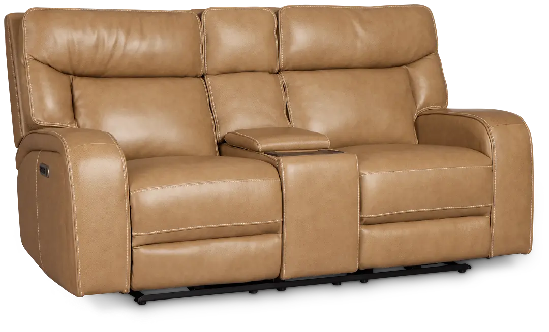 Jasper Light Brown Leather Power Reclining Console Loveseat Jasper Light Brown Leather Power Reclining Console Loveseat