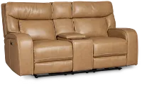 Jasper Light Brown Leather Power Reclining Console Loveseat