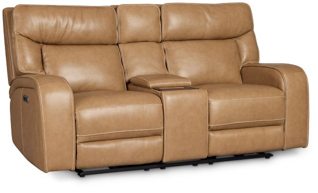 Jasper Light Brown Leather Power Reclining Console Loveseat