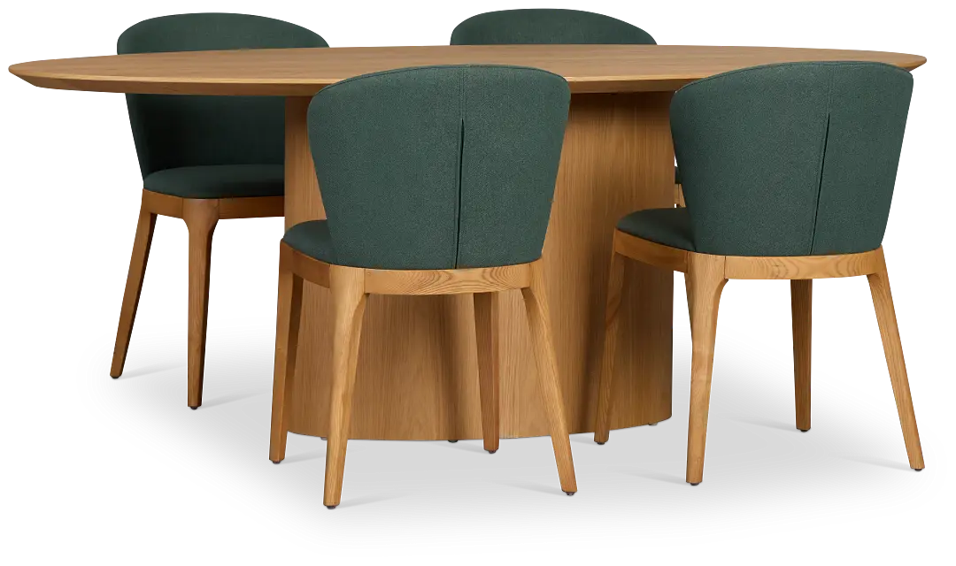 Nomad Light Tone 78" Oval Table & 4 Dark Green Chairs W/ Light Tone Leg Nomad Light Tone 78" Oval Table & 4 Dark Green Chairs W/ Light Tone Leg